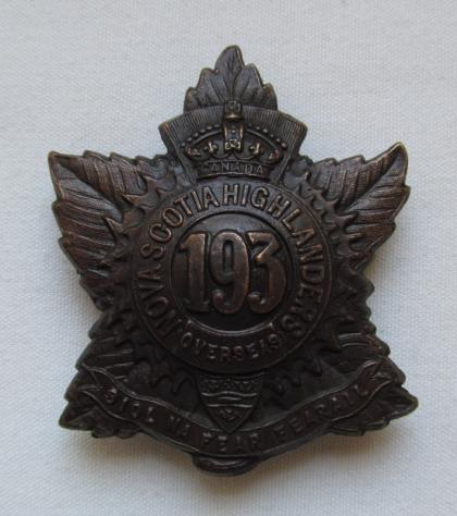 193rd Batt. (Nova Scotia Highlanders) CEF K/C